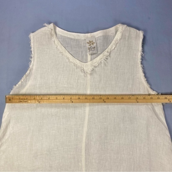 Match Point Womens Size Medium White Linen Frayed Seams Sleeveless Shirt Dress - Picture 6 of 8